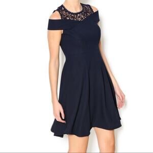 New Rebecca Taylor Off Shoulder Navy Crepe Dress Women's Size 8